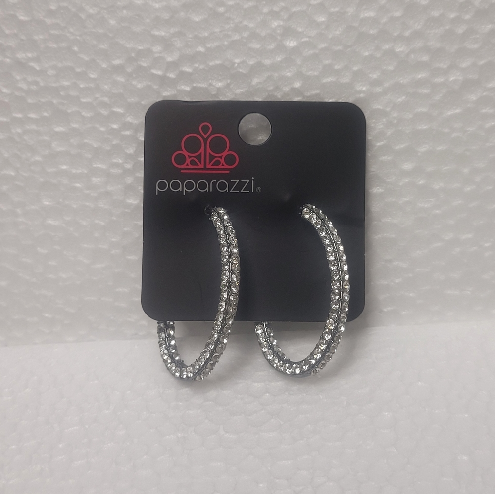 Black Hoop Rhinestone Earrings  Paparazzi Big Winner NWT
